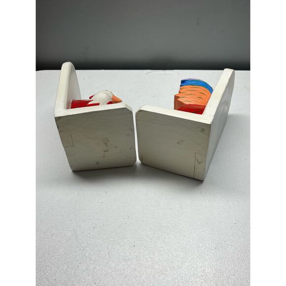 Chicken Bookends, Hand Carved Painted Wood - Bead and Tail - Picture 8 of 8